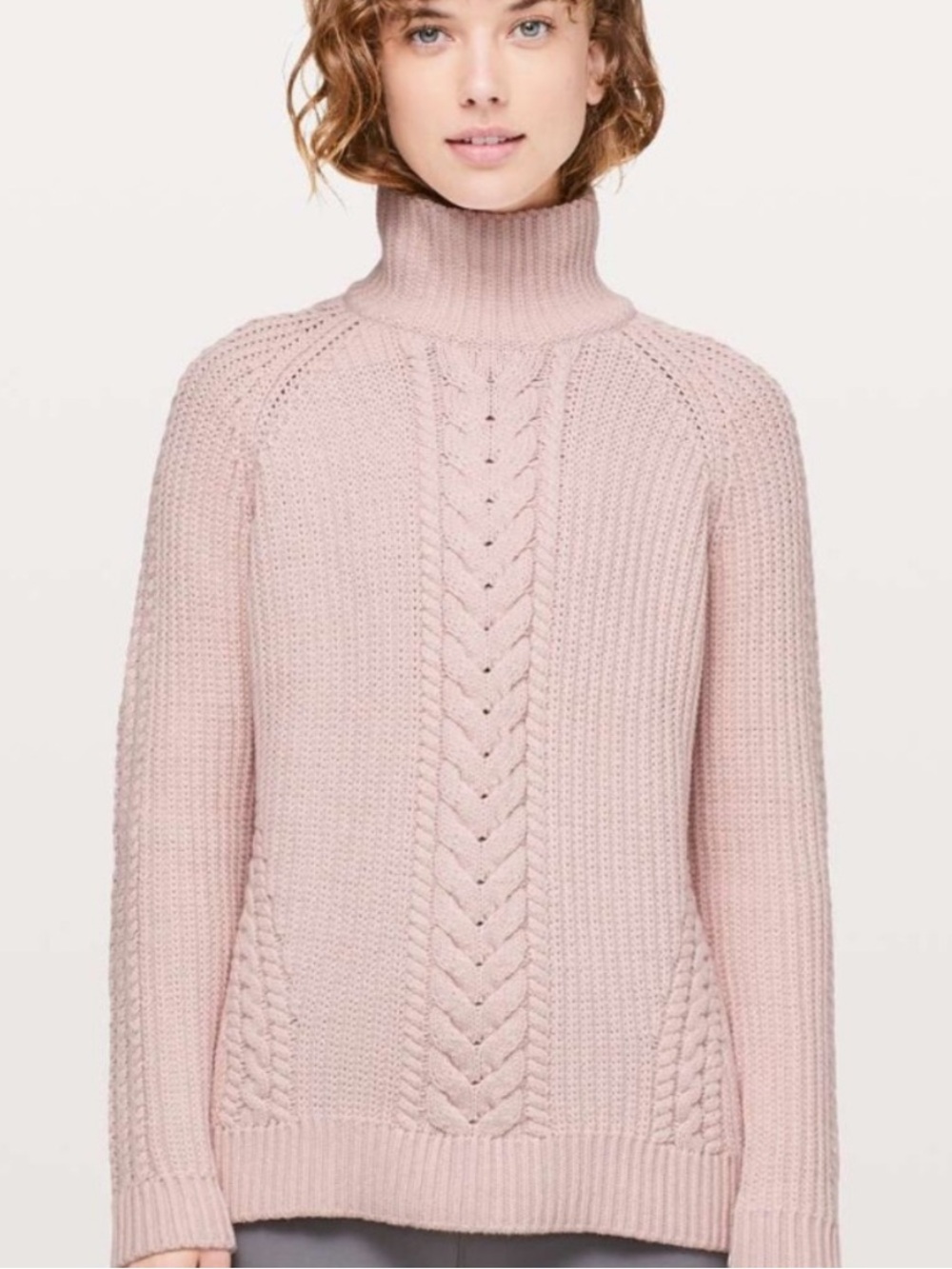 Lululemon Bring The Cozy Blush Pink Cable Knit Turtleneck Sweater Size 8